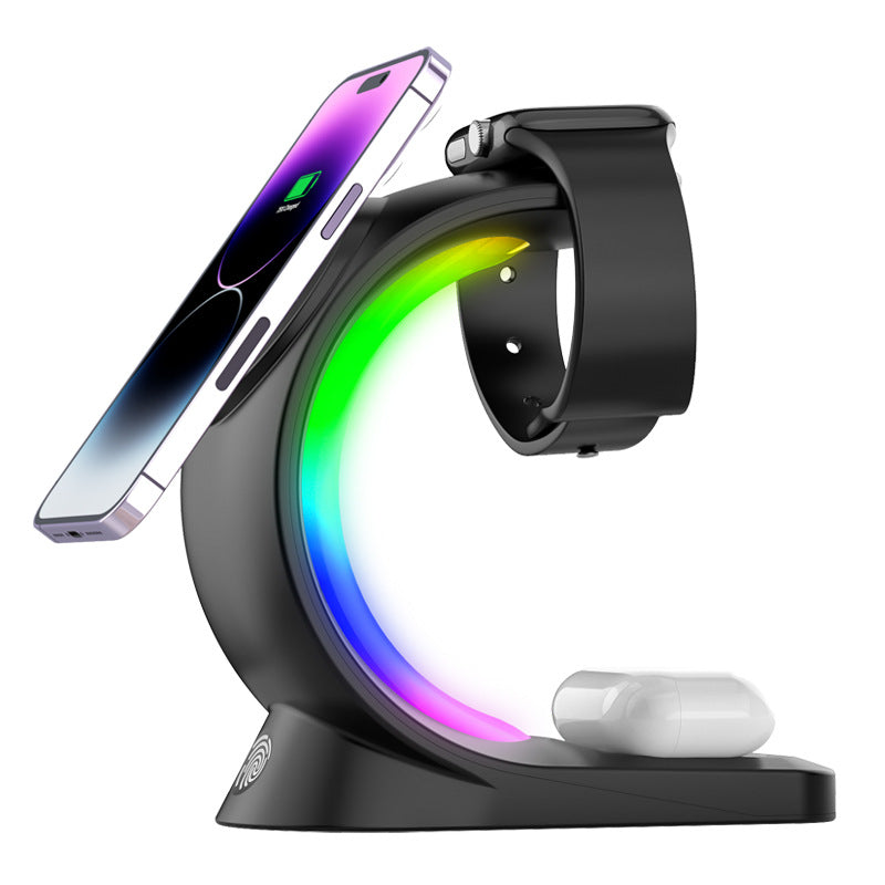 5 In 1 Magnetic Wireless Charger Fast Charging For Smart Phone Atmosphere Light Charging Station For Airpods Pro I-phone Watch