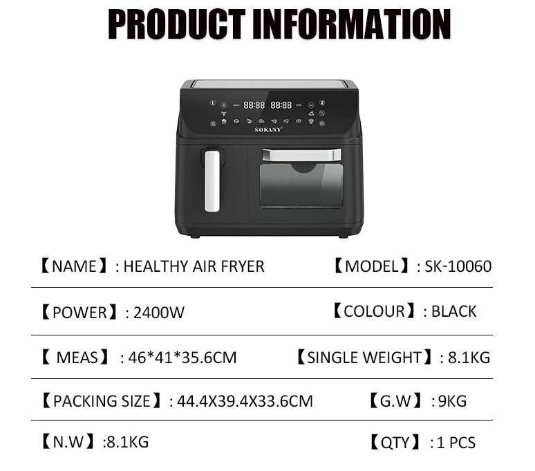 SOKANY AIR FRYER -12.5L - Double Pot